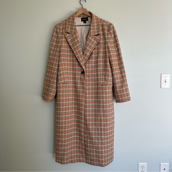 Something Navy Single Breasted Wool Blend Plaid Overcoat - Picture 7 of 12
